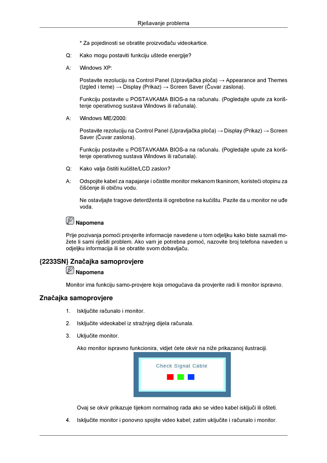 Samsung LS20CMYKF/EN, LS22CMYKFNA/EN, LS22CMYKF/EN, LS20CMYKFNA/EN manual 2233SN Značajka samoprovjere 