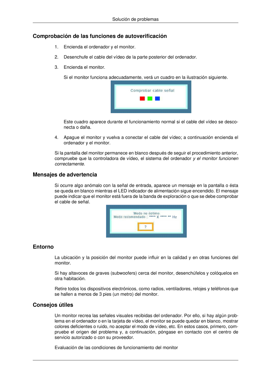 Samsung LS22CMYKFYA/EN, LS22CMYKFNA/EN, LS20CMYKF/EN, LS22CMYKF/EN manual Comprobación de las funciones de autoverificación 