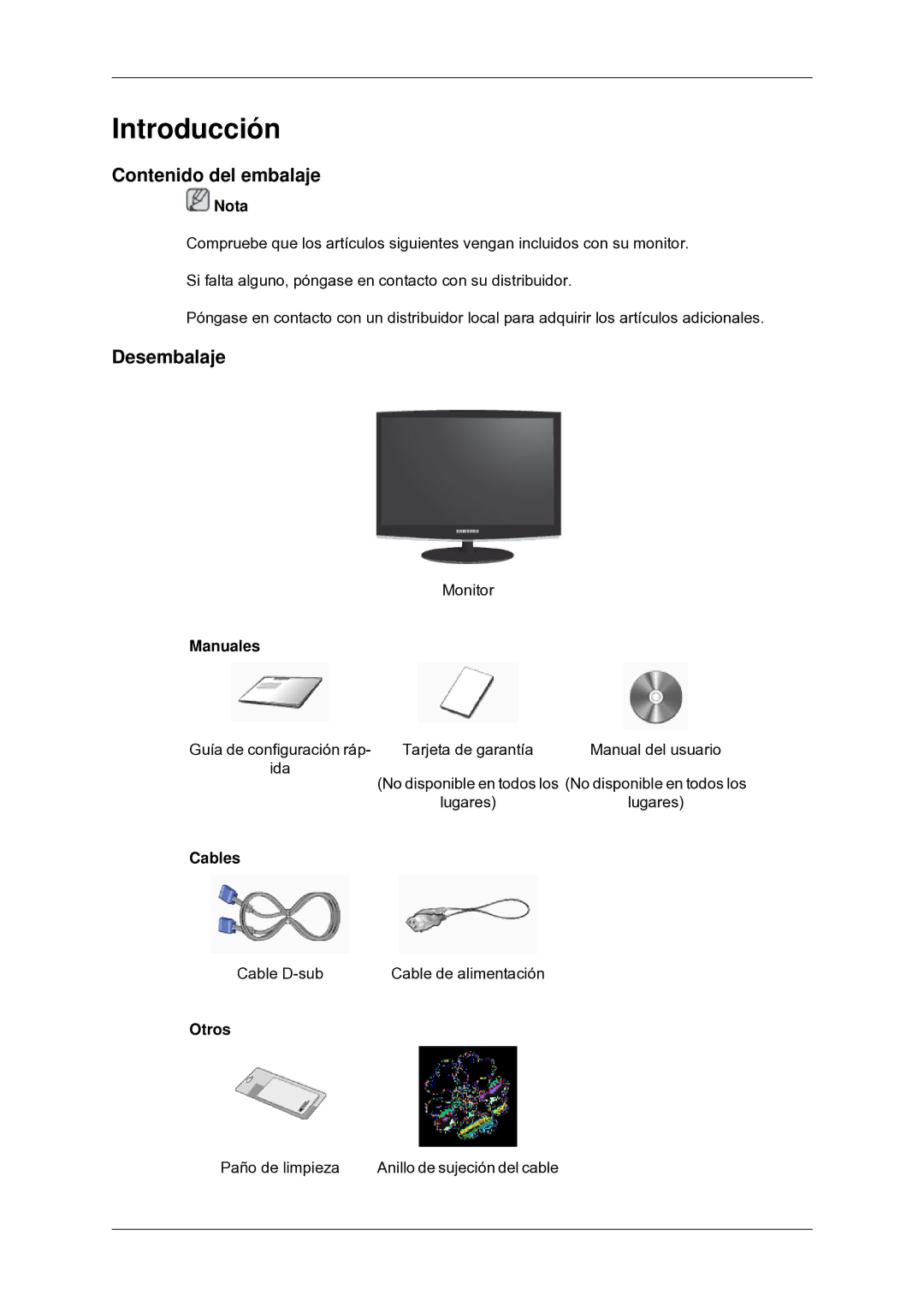 Samsung LS22CMYKF/EN, LS22CMYKFNA/EN, LS20CMYKF/EN, LS22CMYKFYA/EN manual Introducción, Contenido del embalaje, Desembalaje 