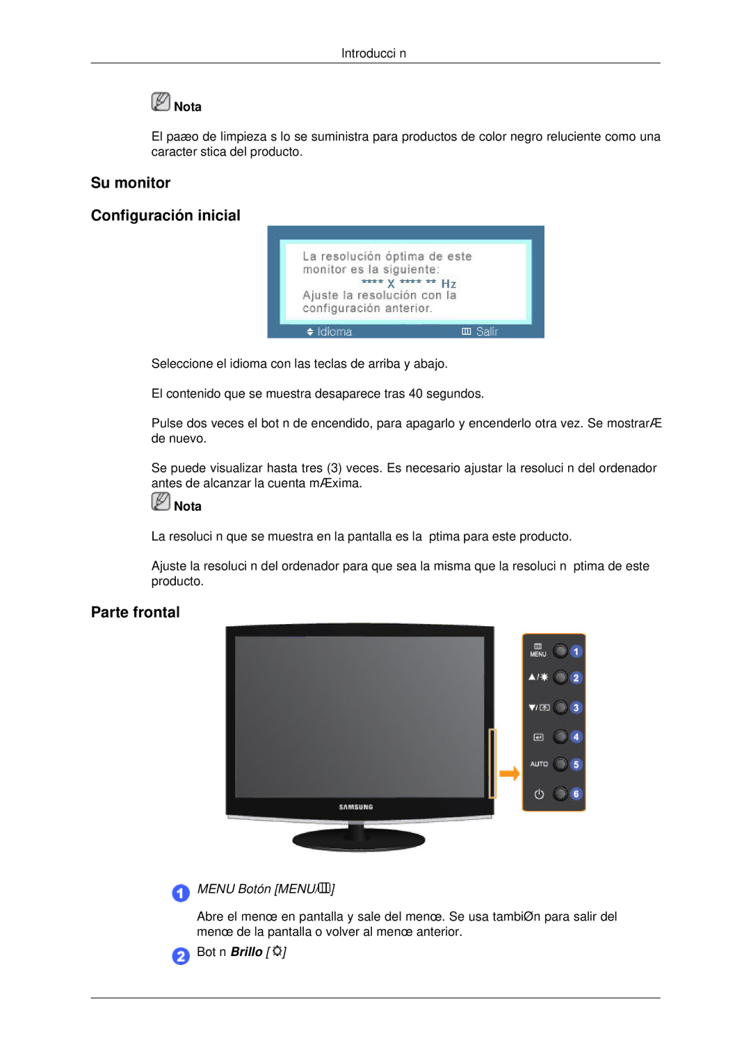 Samsung LS22CMYKFYA/EN, LS22CMYKFNA/EN, LS20CMYKF/EN, LS22CMYKF/EN manual Su monitor Configuración inicial, Parte frontal 