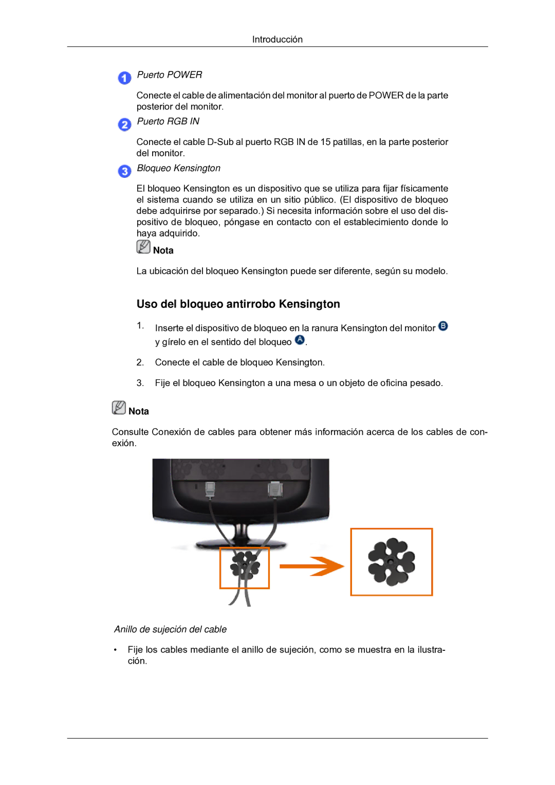 Samsung LS20CMYKF/EN, LS22CMYKFNA/EN, LS22CMYKF/EN, LS22CMYKFYA/EN manual Uso del bloqueo antirrobo Kensington, Puerto Power 