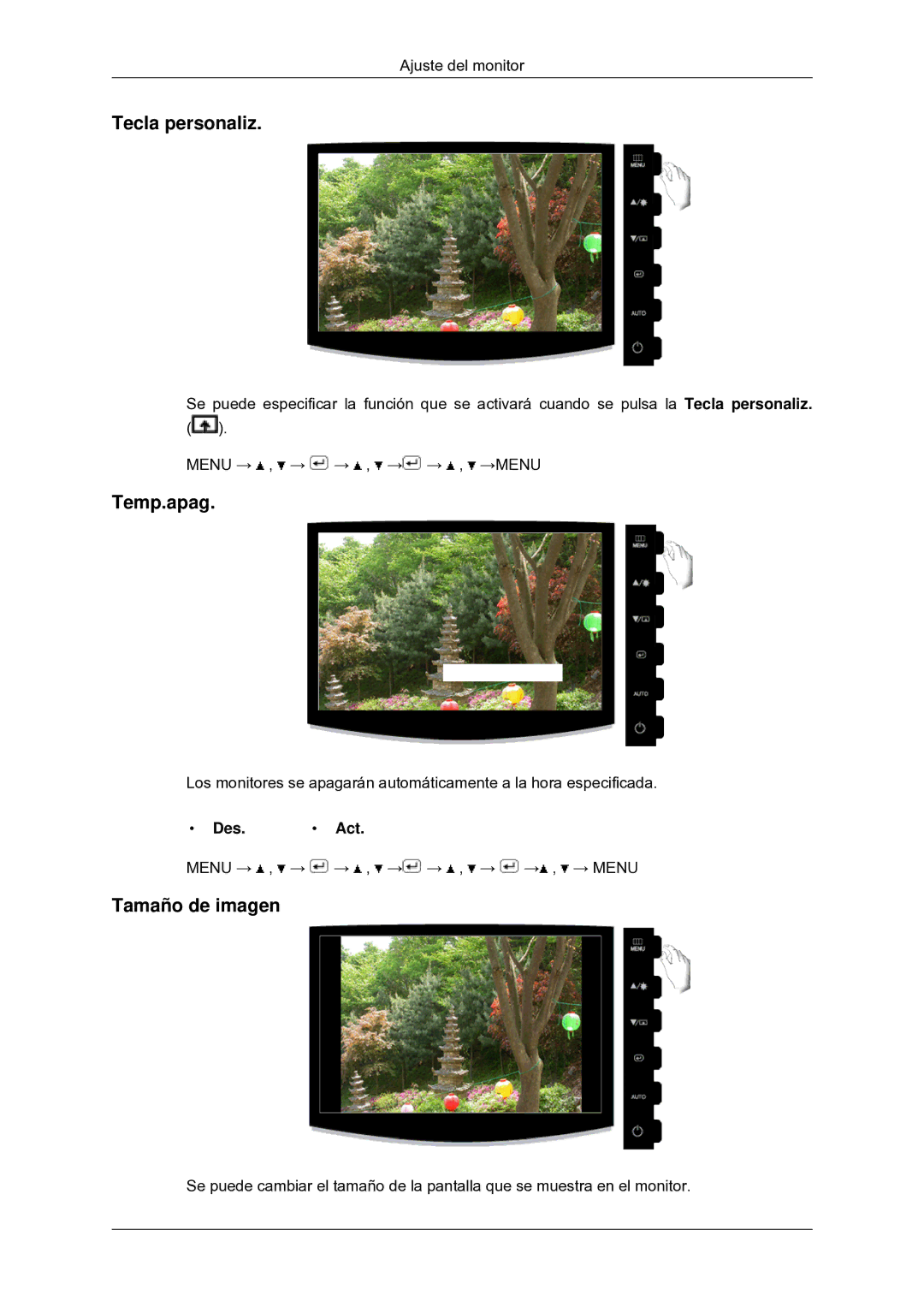 Samsung LS22CMYKF/EN, LS22CMYKFNA/EN, LS20CMYKF/EN, LS22CMYKFYA/EN manual Temp.apag, Tamaño de imagen, Des. Act 