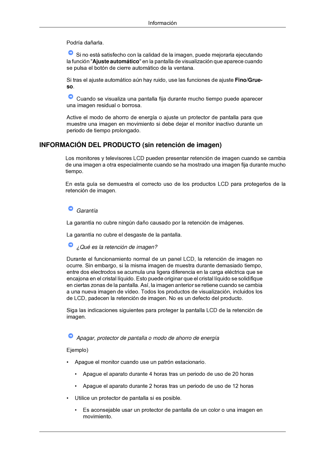 Samsung LS22CMYKF/EN, LS22CMYKFNA/EN, LS20CMYKF/EN, LS22CMYKFYA/EN manual Información DEL Producto sin retención de imagen 