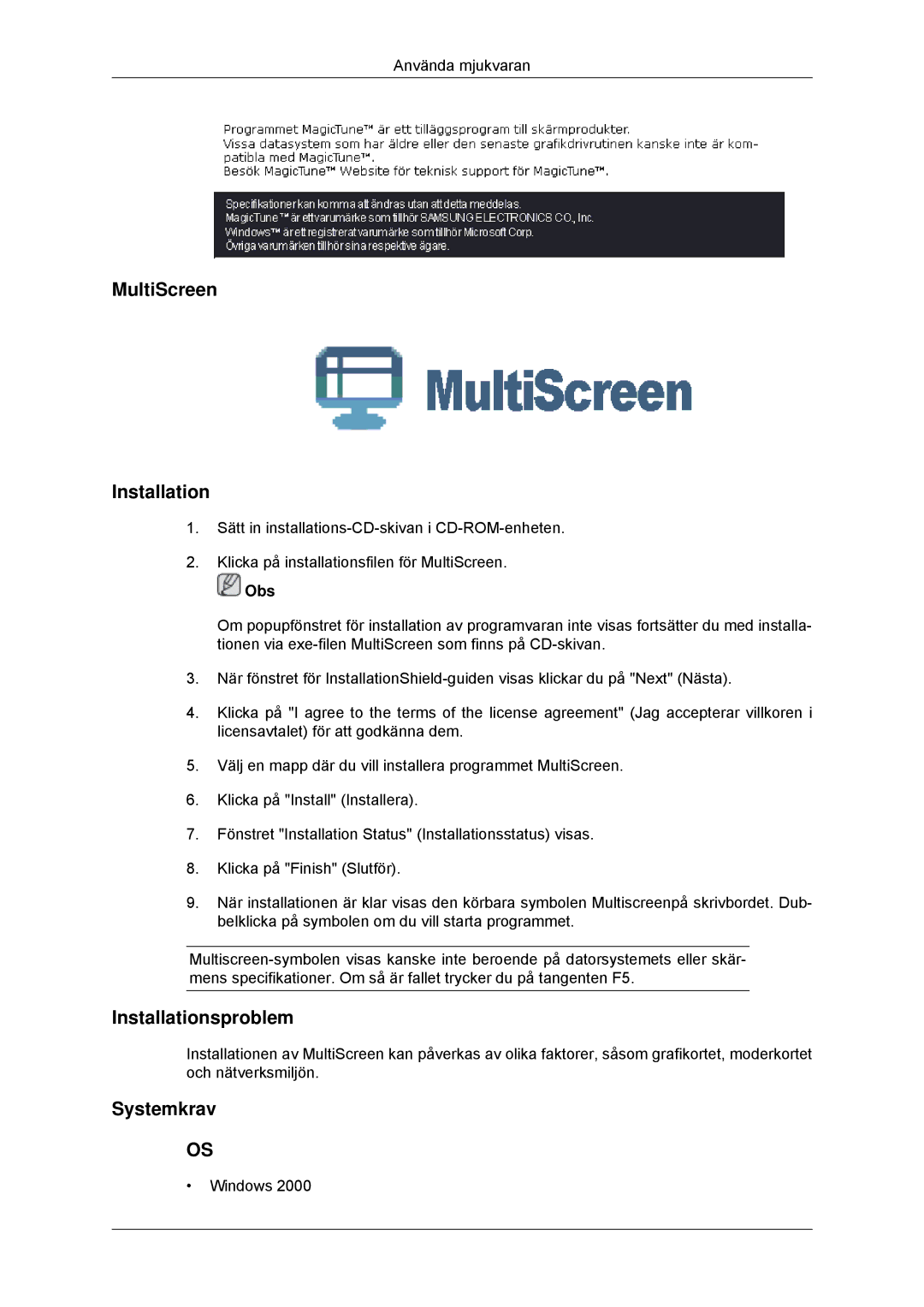 Samsung LS20CMYKF/EN, LS22CMYKFNA/EN, LS22CMYKF/EN manual MultiScreen Installation 