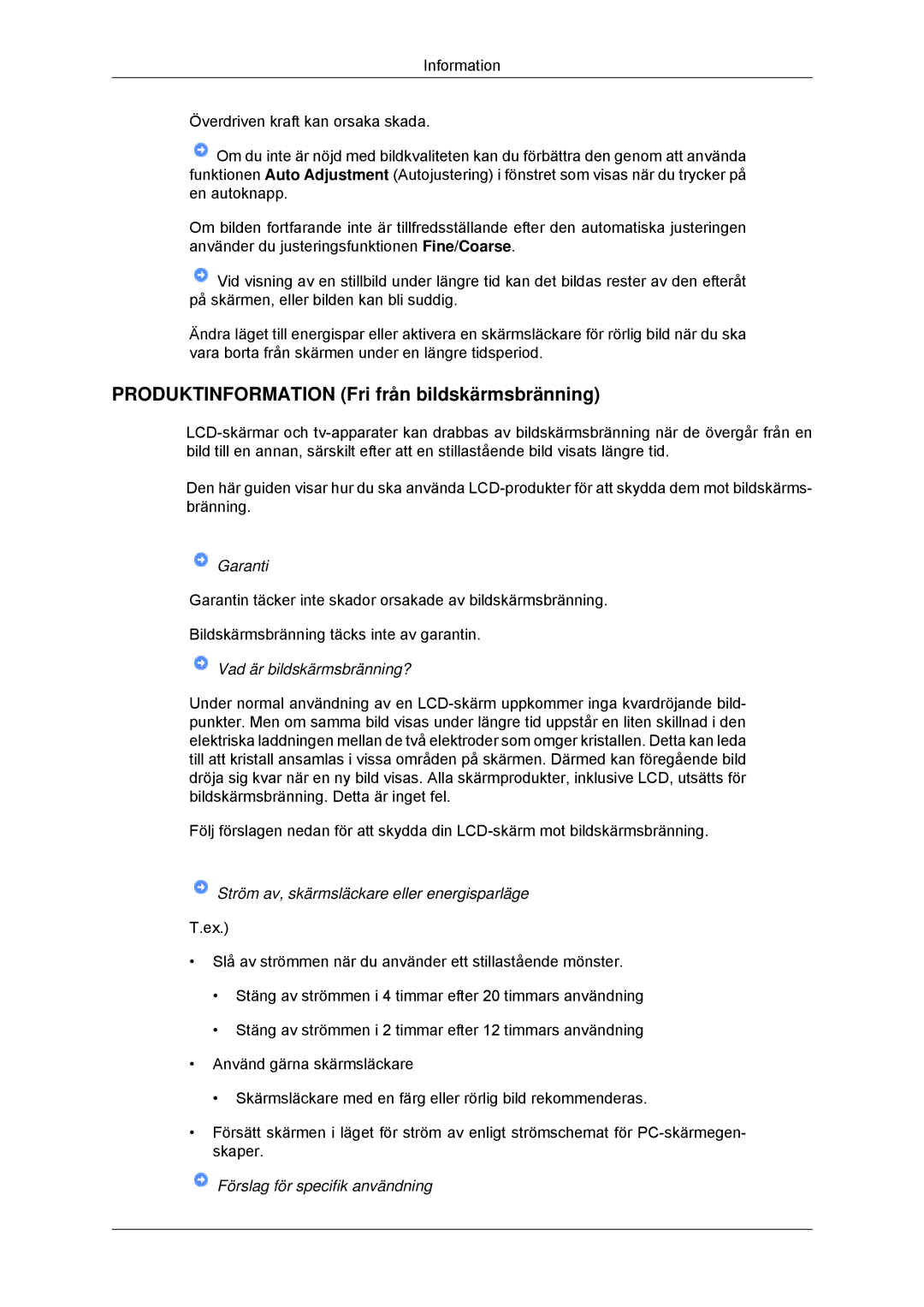 Samsung LS20CMYKF/EN, LS22CMYKFNA/EN, LS22CMYKF/EN manual Produktinformation Fri från bildskärmsbränning 