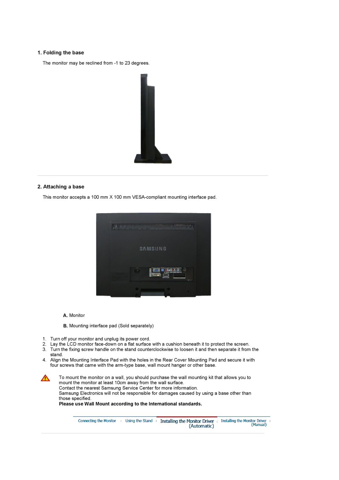 Samsung LS22CRASB6/EDC, LS22CRASB/EDC manual Folding the base, Attaching a base 