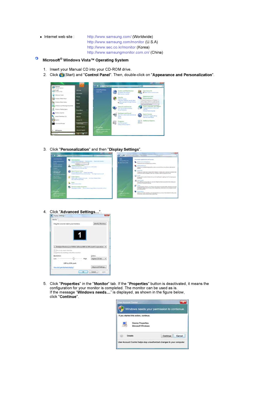 Samsung LS22CRASB6/EDC, LS22CRASB/EDC manual Microsoft Windows Vista Operating System 