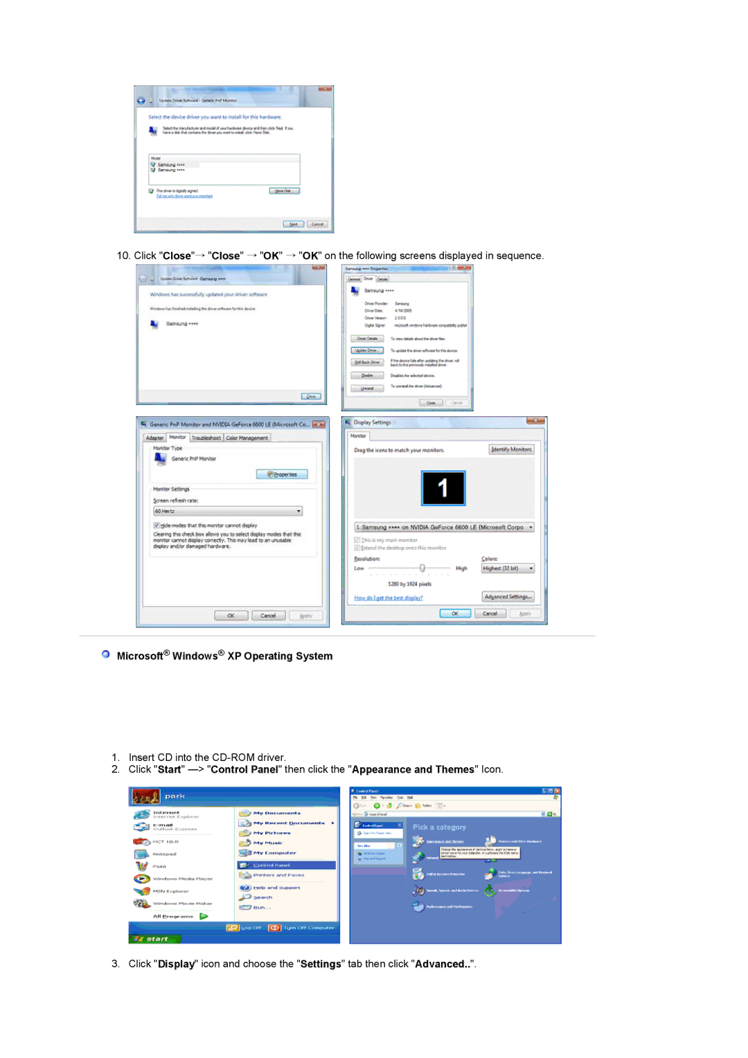 Samsung LS22CRASB6/EDC, LS22CRASB/EDC manual Microsoft Windows XP Operating System 