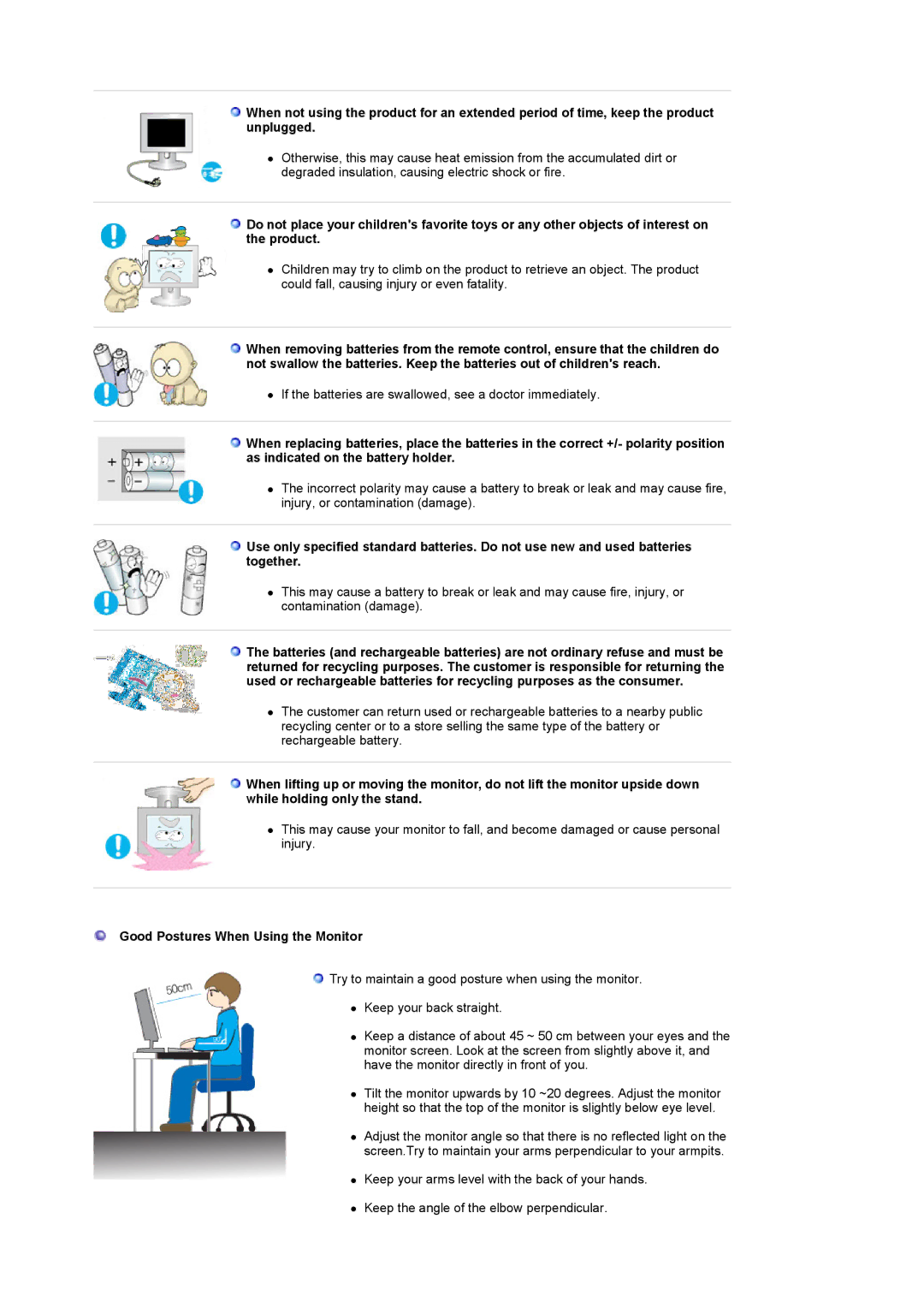 Samsung LS22CRASB6/EDC, LS22CRASB/EDC manual Good Postures When Using the Monitor 