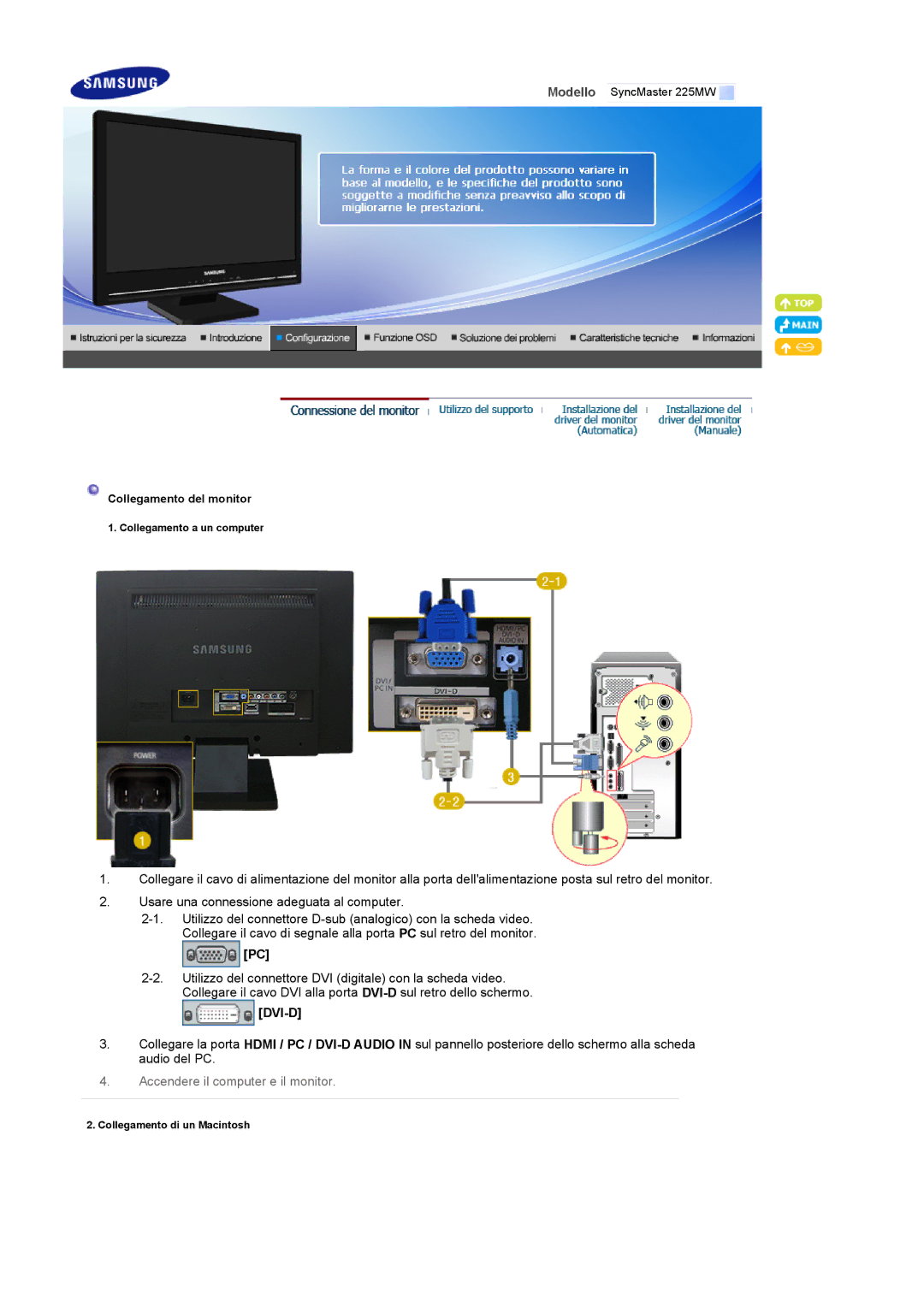 Samsung LS22CRASB6/EDC, LS22CRASB/EDC manual Dvi-D, Accendere il computer e il monitor 