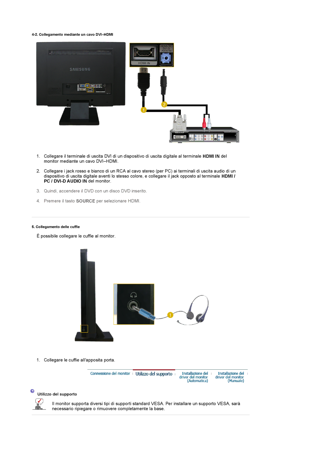 Samsung LS22CRASB6/EDC, LS22CRASB/EDC manual Utilizzo del supporto 