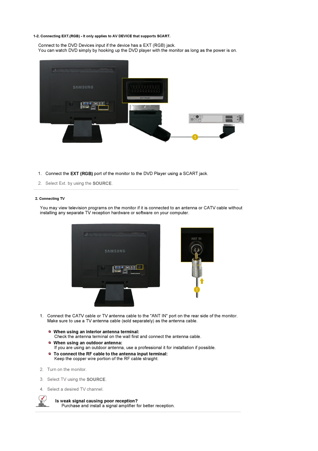 Samsung LS22CRASB6/EDC, LS22CRASB/EDC manual Select Ext. by using the Source, When using an interior antenna terminal 