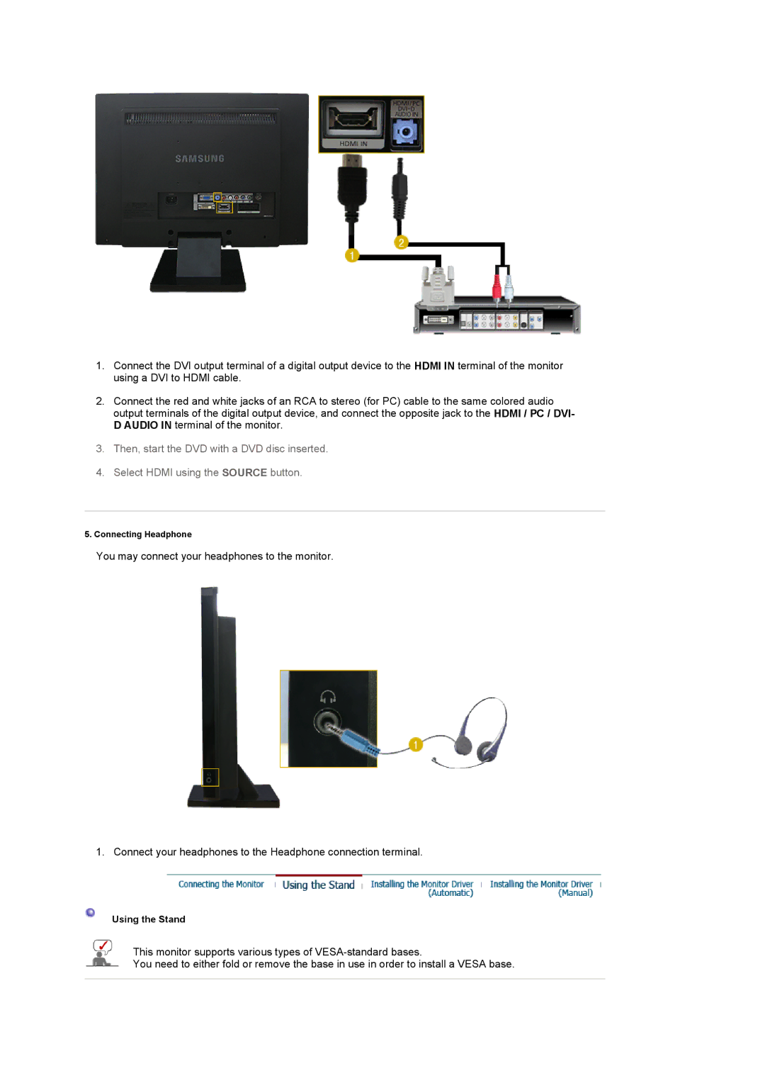 Samsung LS22CRASB6/EDC, LS22CRASB/EDC manual Using the Stand 