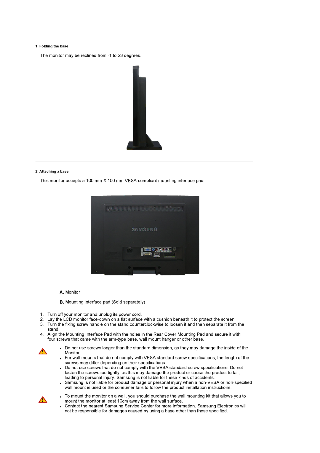 Samsung LS22CRASB/EDC, LS22CRASB6/EDC manual Monitor may be reclined from -1 to 23 degrees 