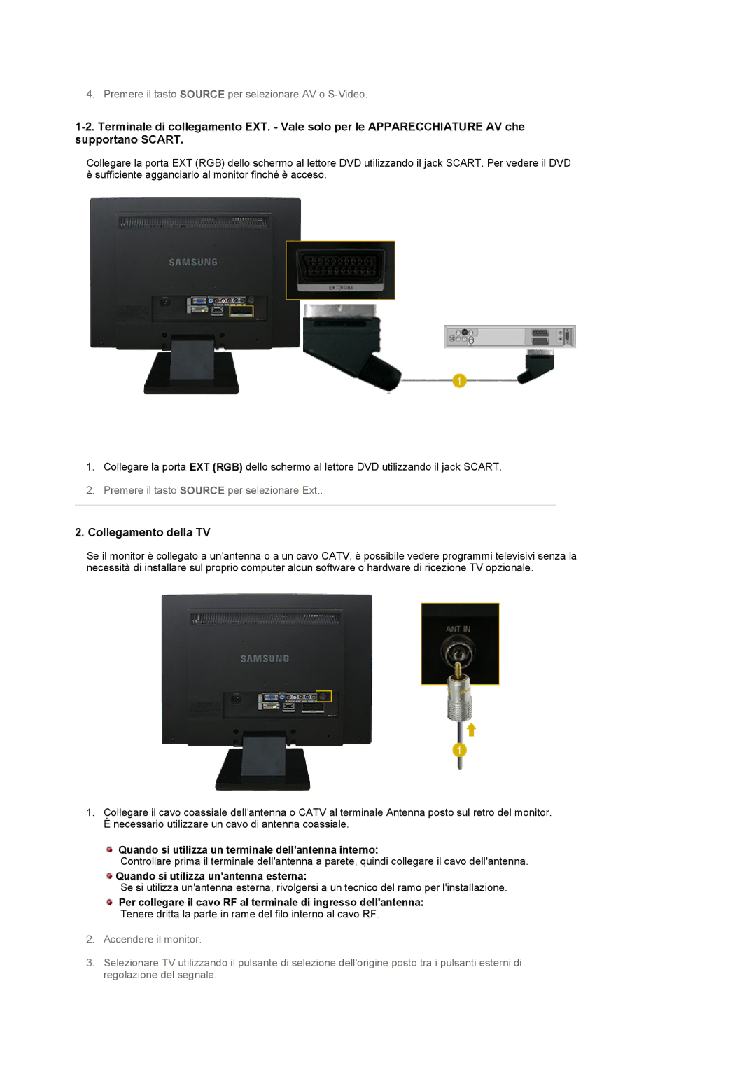 Samsung LS22CRASB/EDC, LS22CRASB6/EDC manual Collegamento della TV, Quando si utilizza un terminale dellantenna interno 