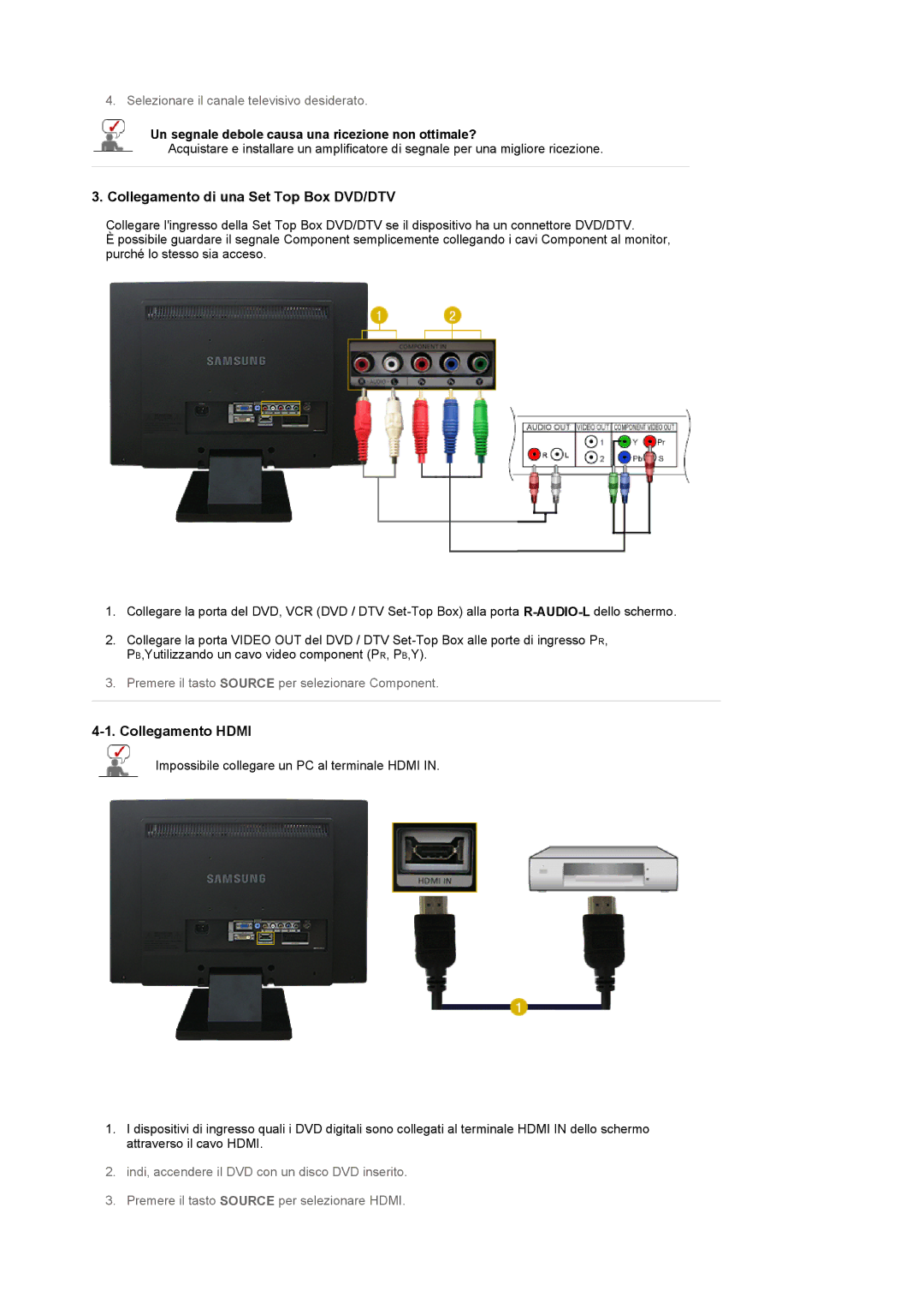 Samsung LS22CRASB6/EDC, LS22CRASB/EDC manual Collegamento di una Set Top Box DVD/DTV, Collegamento Hdmi 