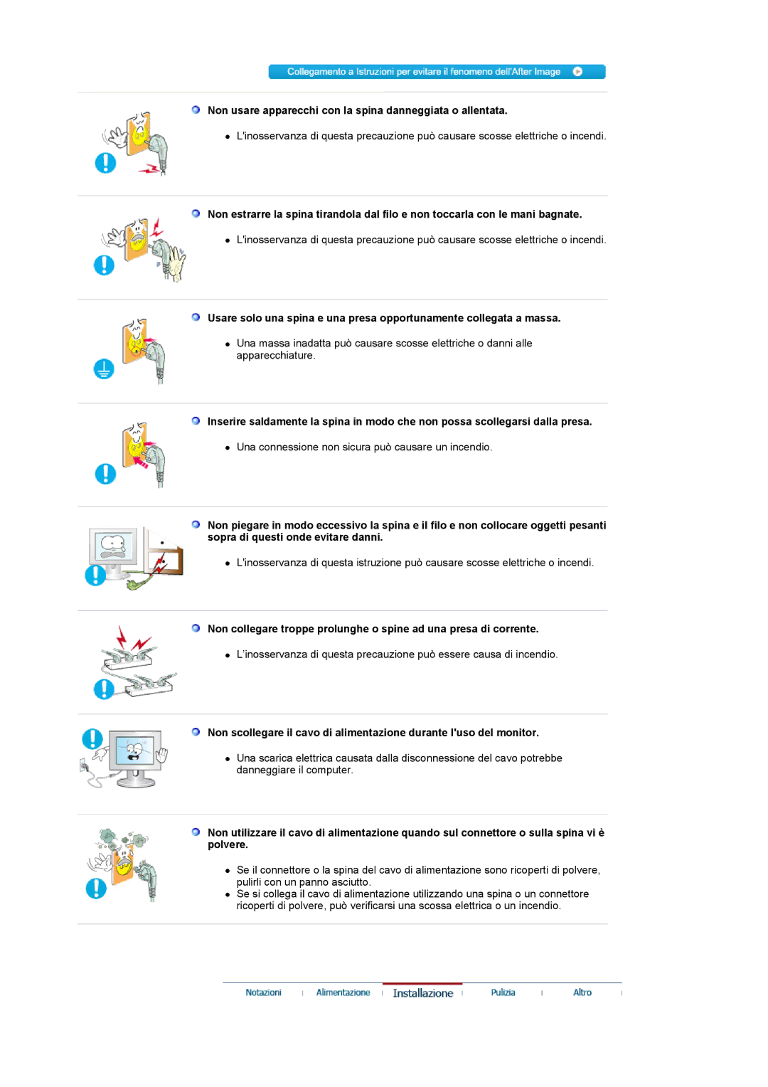 Samsung LS22CRASB6/EDC, LS22CRASB/EDC manual Non usare apparecchi con la spina danneggiata o allentata 