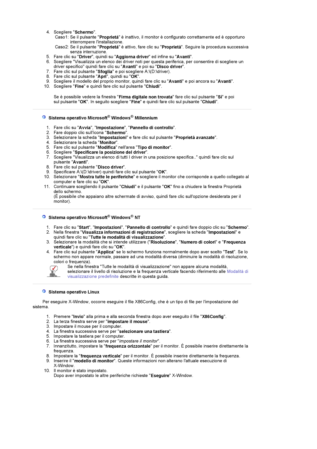 Samsung LS22CRASB/EDC manual Scegliere Specificare la posizione del driver, Sistema operativo Microsoft Windows NT 