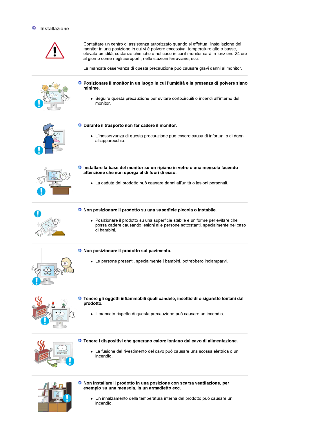 Samsung LS22CRASB/EDC, LS22CRASB6/EDC manual Installazione, Durante il trasporto non far cadere il monitor 