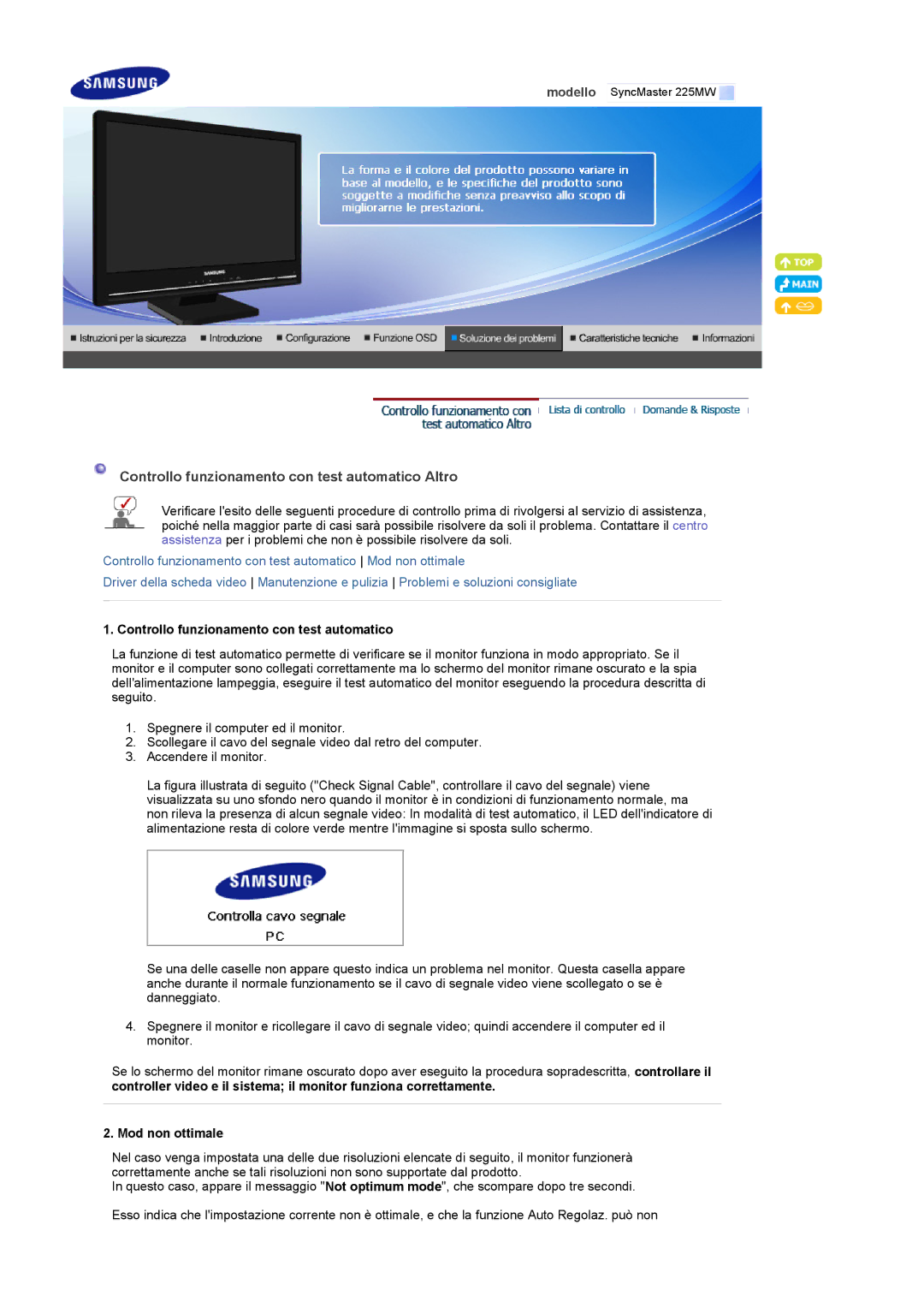 Samsung LS22CRASB/EDC, LS22CRASB6/EDC manual Controllo funzionamento con test automatico Altro 