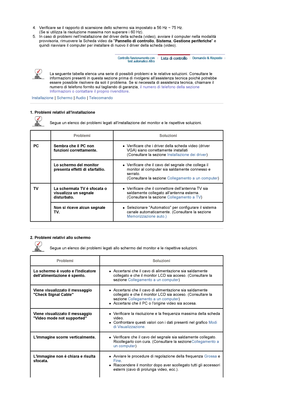 Samsung LS22CRASB/EDC, LS22CRASB6/EDC manual Problemi Soluzioni 