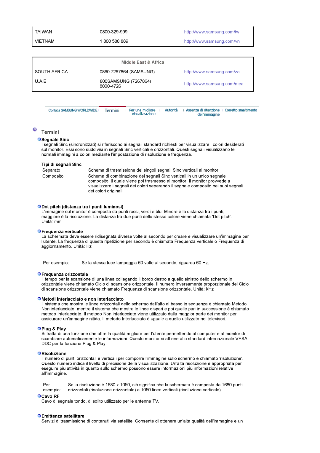 Samsung LS22CRASB/EDC, LS22CRASB6/EDC manual Termini, Middle East & Africa 