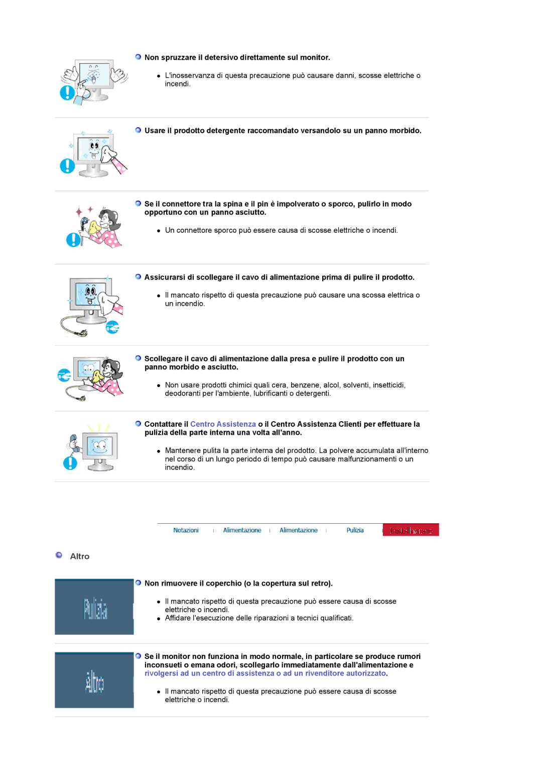 Samsung LS22CRASB/EDC, LS22CRASB6/EDC manual Altro, Non spruzzare il detersivo direttamente sul monitor 