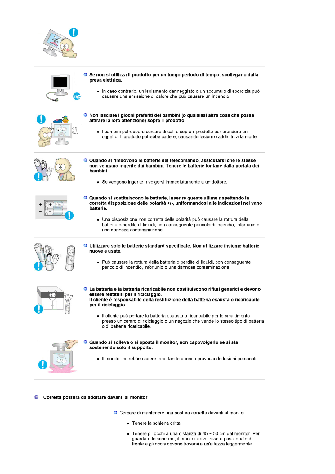 Samsung LS22CRASB6/EDC, LS22CRASB/EDC manual Corretta postura da adottare davanti al monitor 