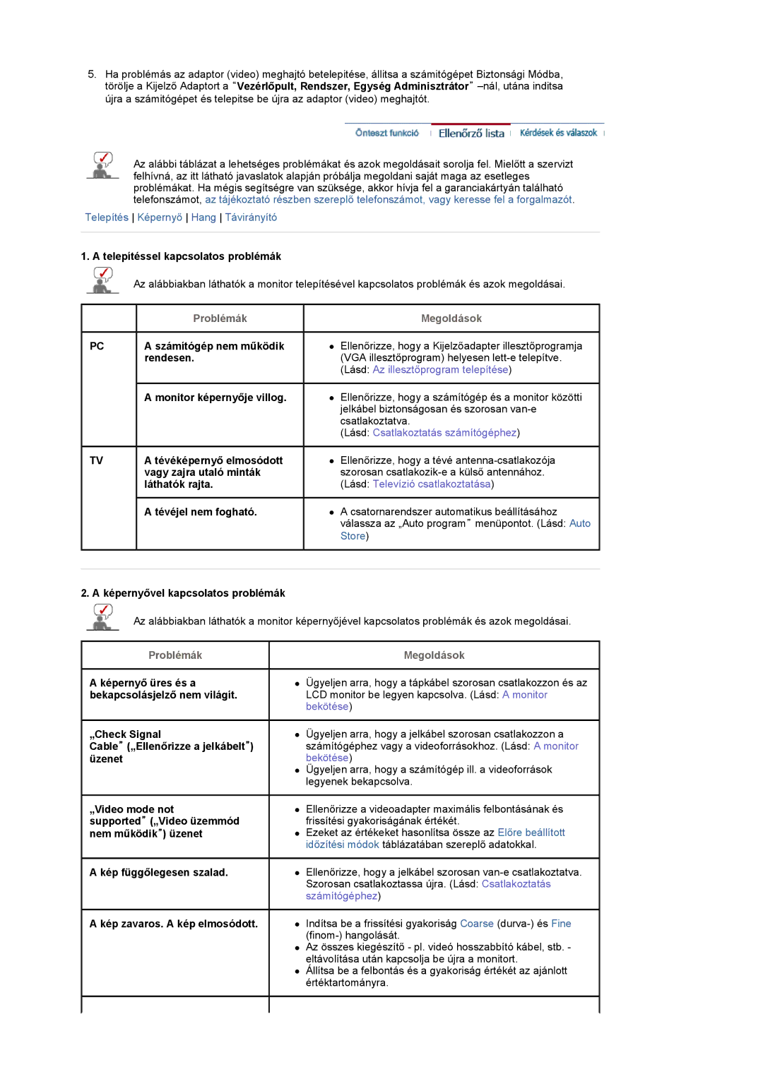 Samsung LS22CRASB/EDC, LS22CRASB6/EDC manual Problémák, Megoldások 