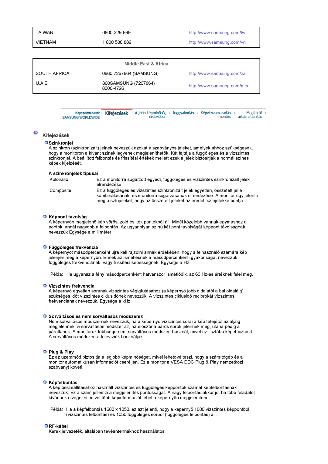 Samsung LS22CRASB/EDC, LS22CRASB6/EDC manual Kifejezések, Middle East & Africa 