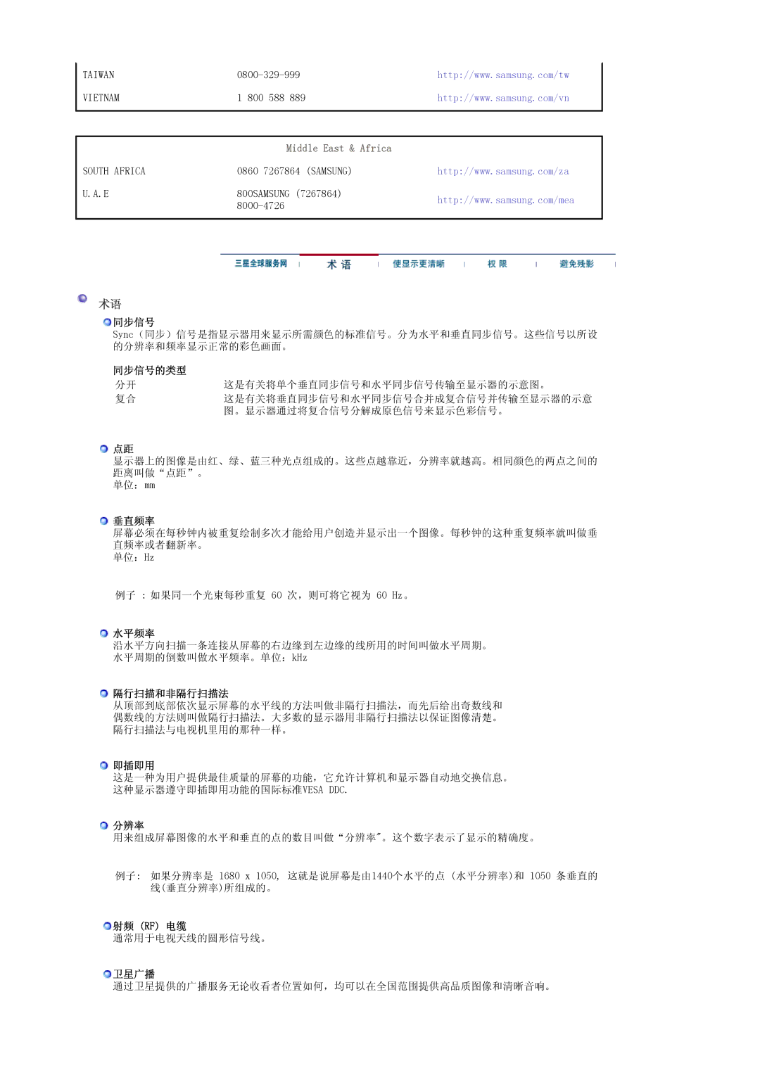 Samsung LS22CRASB6/EDC, LS22CRASB/EDC manual Middle East & Africa 