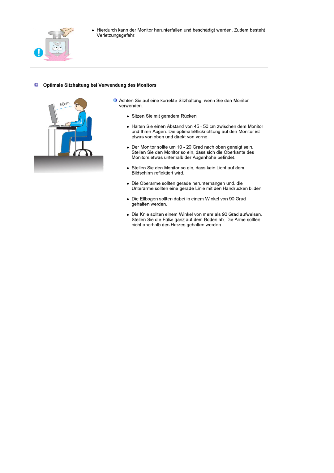 Samsung LS22CRASB/EDC manual Optimale Sitzhaltung bei Verwendung des Monitors 