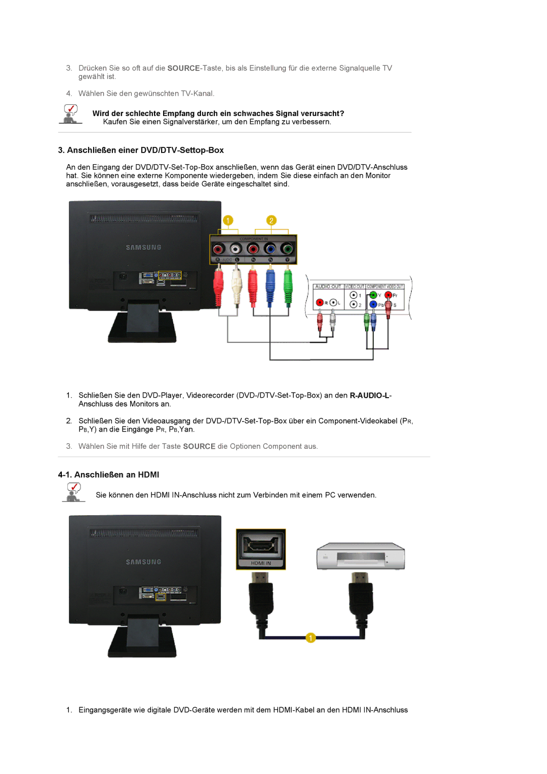 Samsung LS22CRASB/EDC manual Anschließen einer DVD/DTV-Settop-Box, Anschließen an Hdmi 