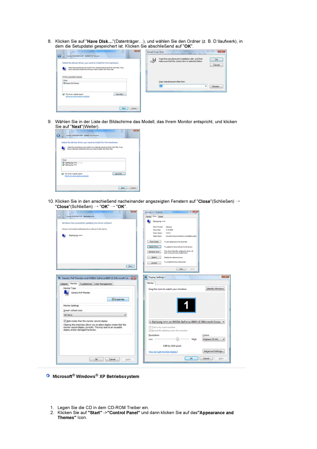 Samsung LS22CRASB/EDC manual Microsoft Windows XP Betriebssystem 
