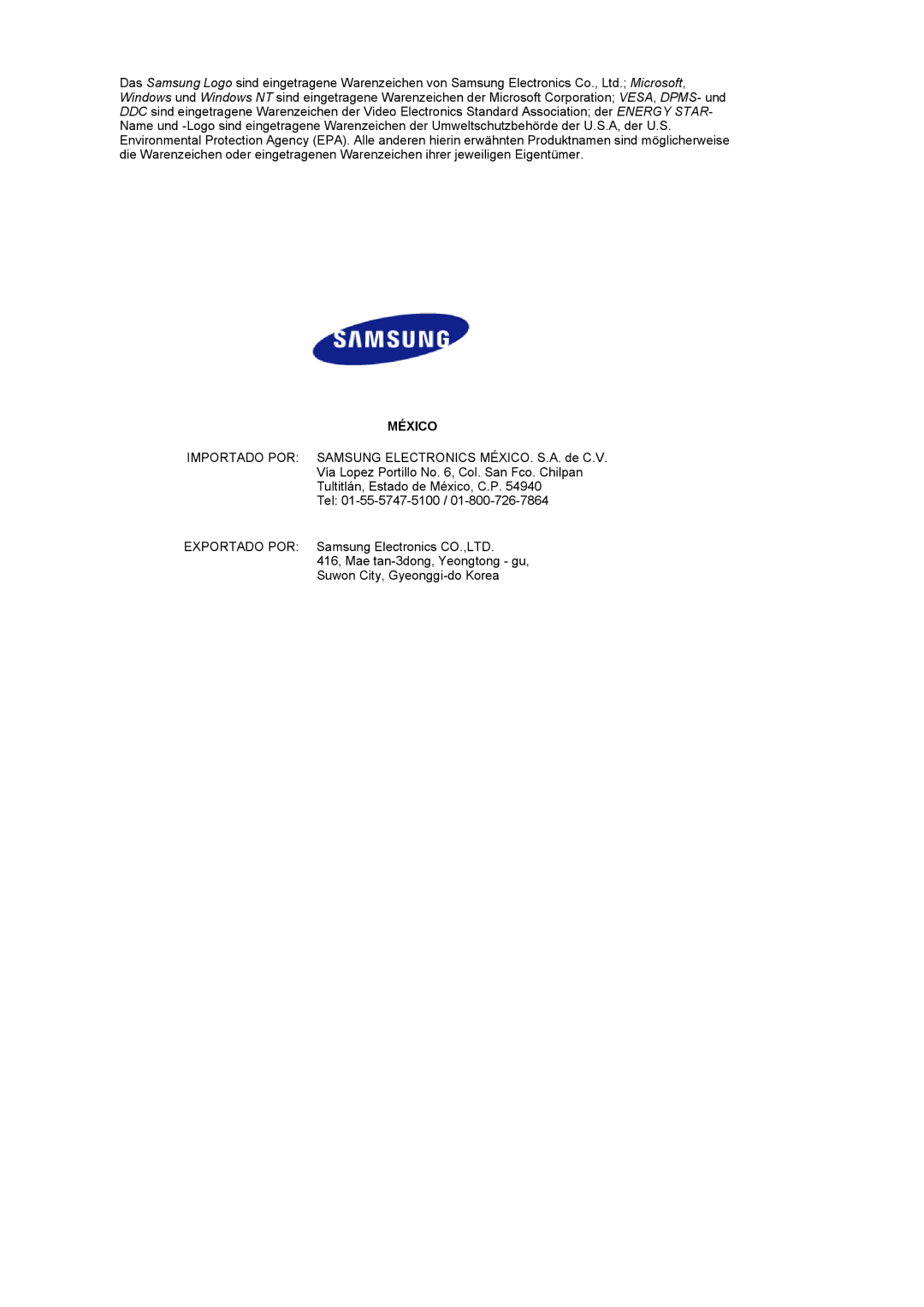 Samsung LS22CRASB/EDC manual México 