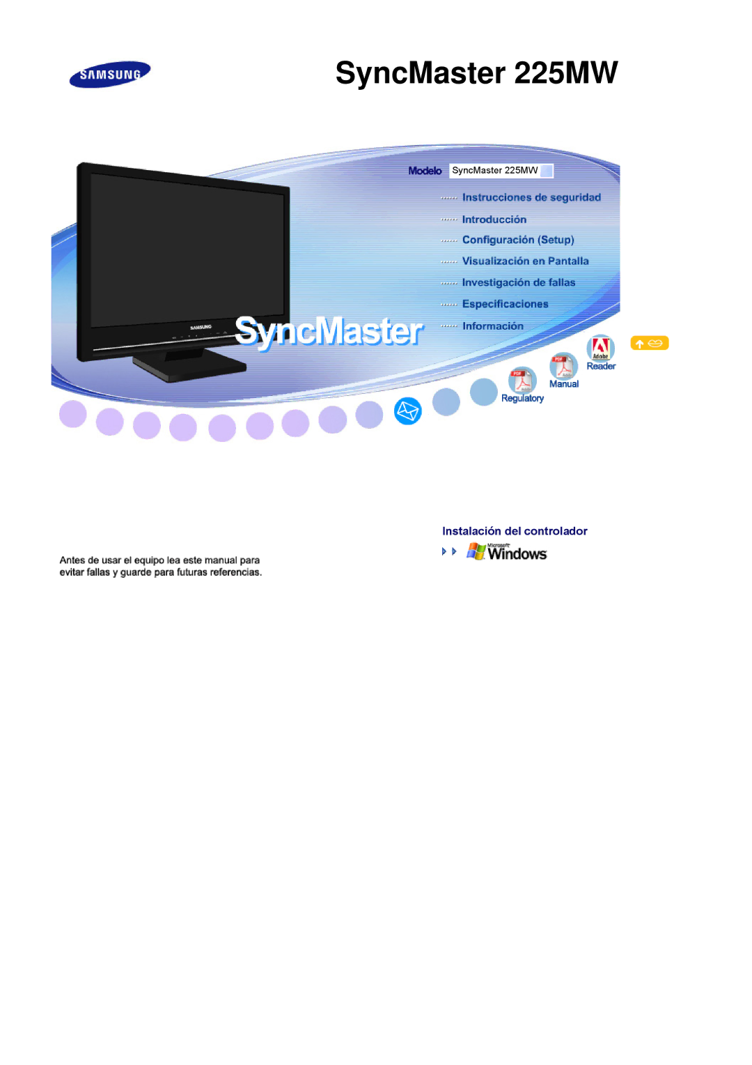 Samsung LS22CRASB/EDC manual SyncMaster 225MW 