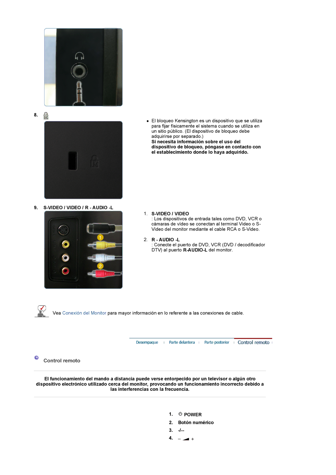 Samsung LS22CRASB/EDC manual Control remoto, Video / Video / R Audio -L 