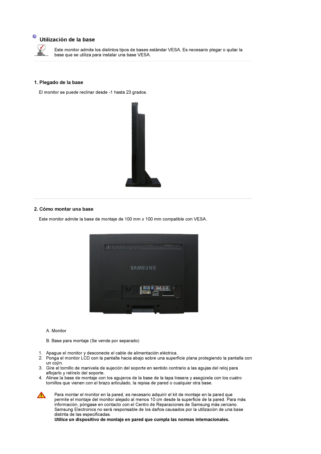 Samsung LS22CRASB/EDC manual Plegado de la base, Cómo montar una base 