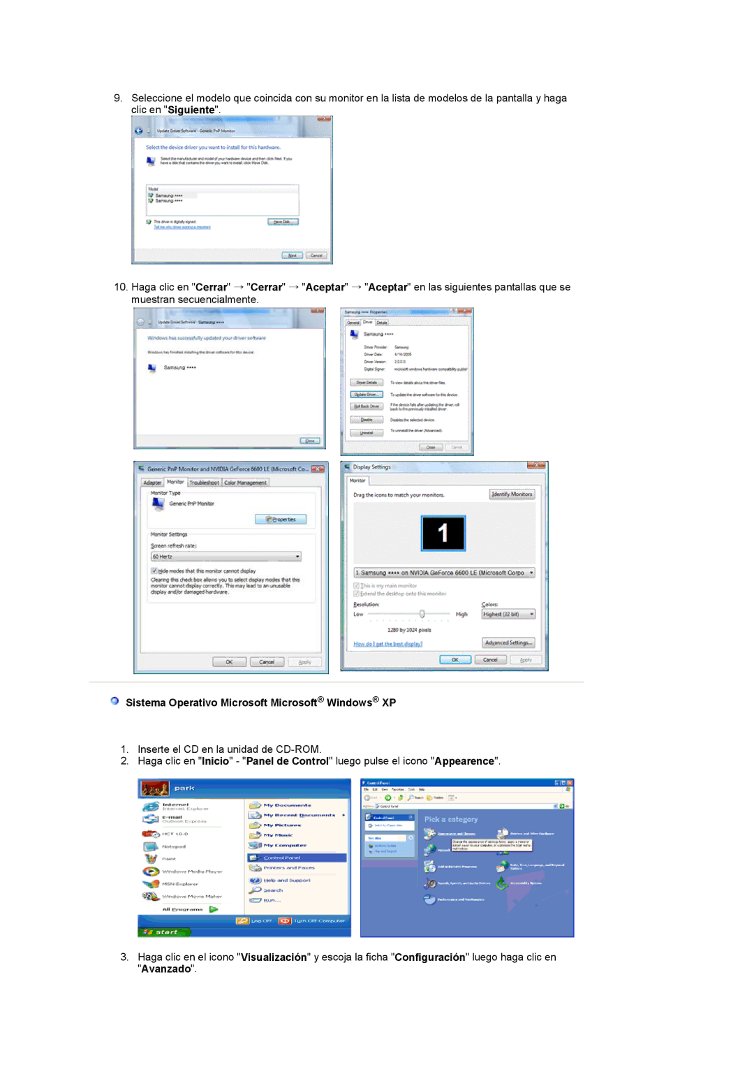 Samsung LS22CRASB/EDC manual Sistema Operativo Microsoft Microsoft Windows XP 