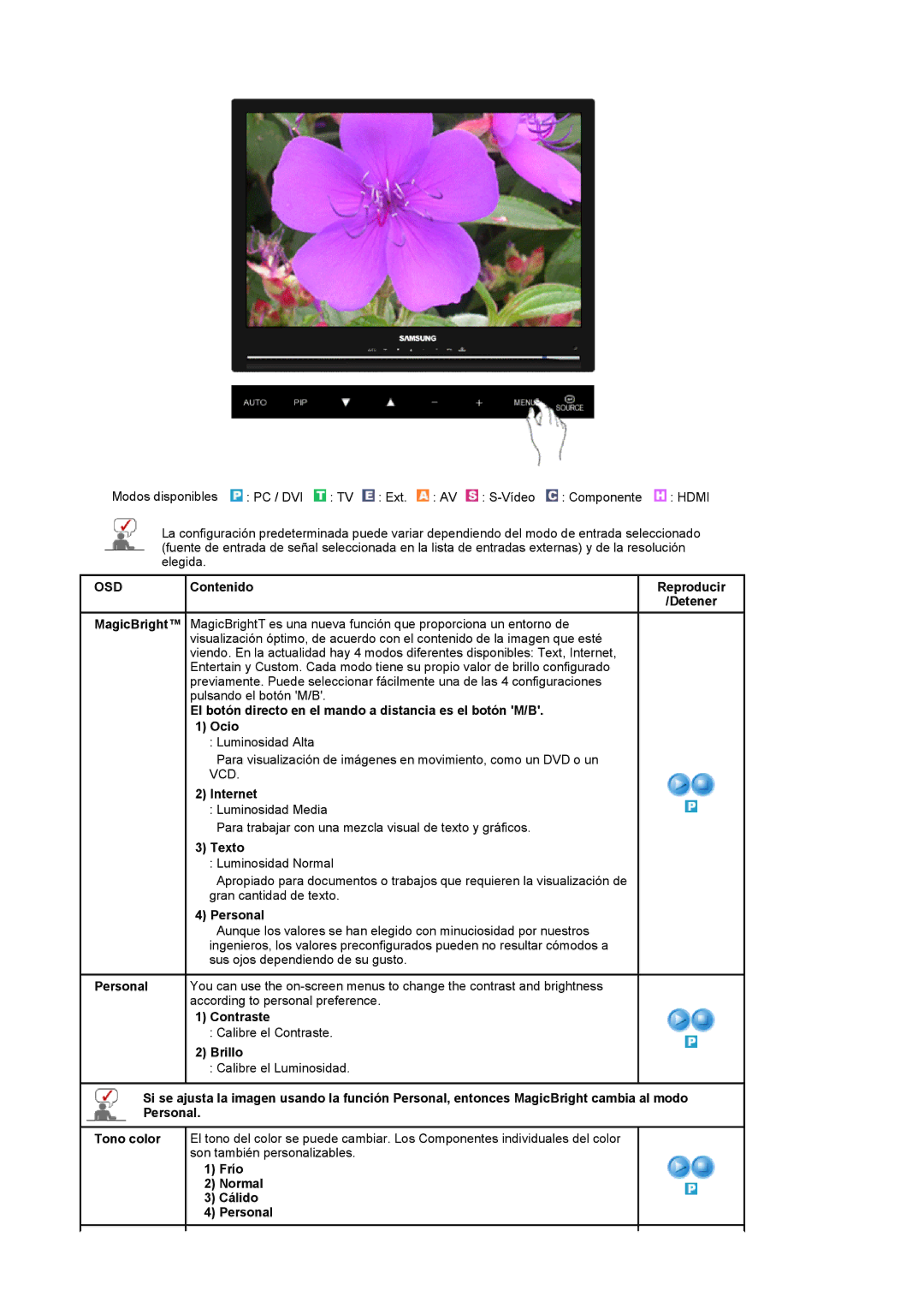 Samsung LS22CRASB/EDC manual Internet, Texto, Contraste, Brillo, Frío Normal Cálido Personal 