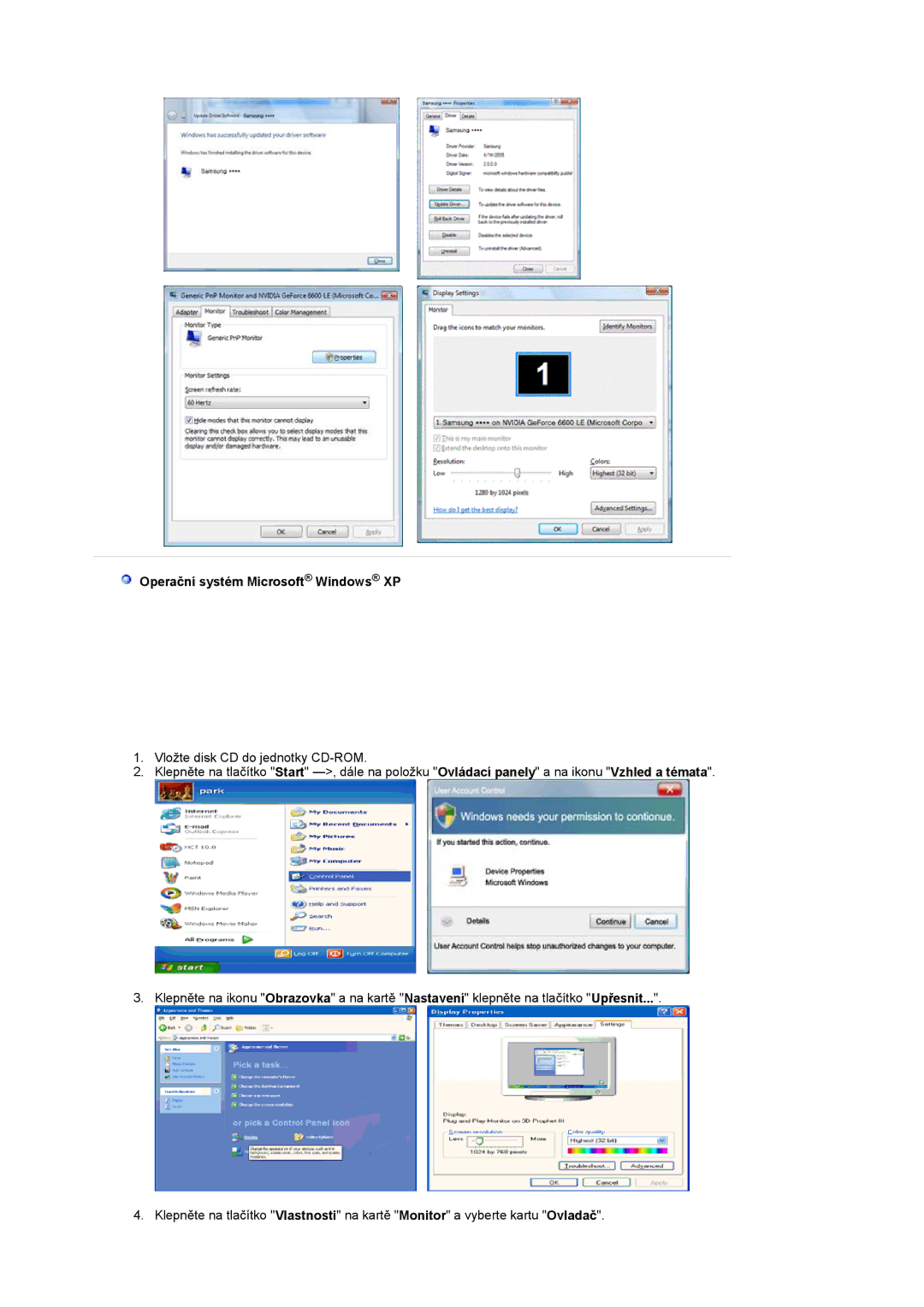 Samsung LS22CRASB/EDC manual Operační systém Microsoft Windows XP 