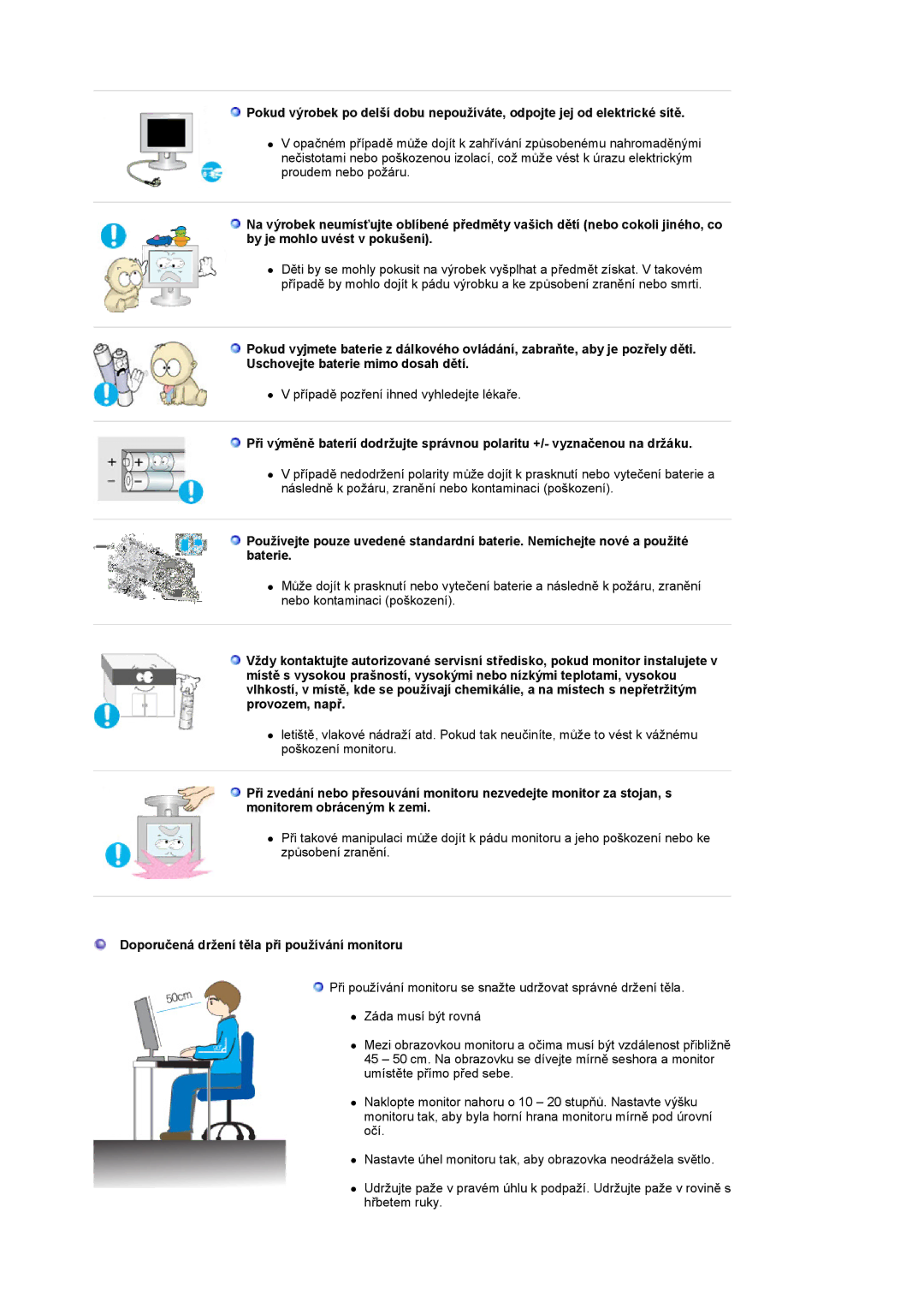 Samsung LS22CRASB/EDC manual Doporučená držení těla při používání monitoru 