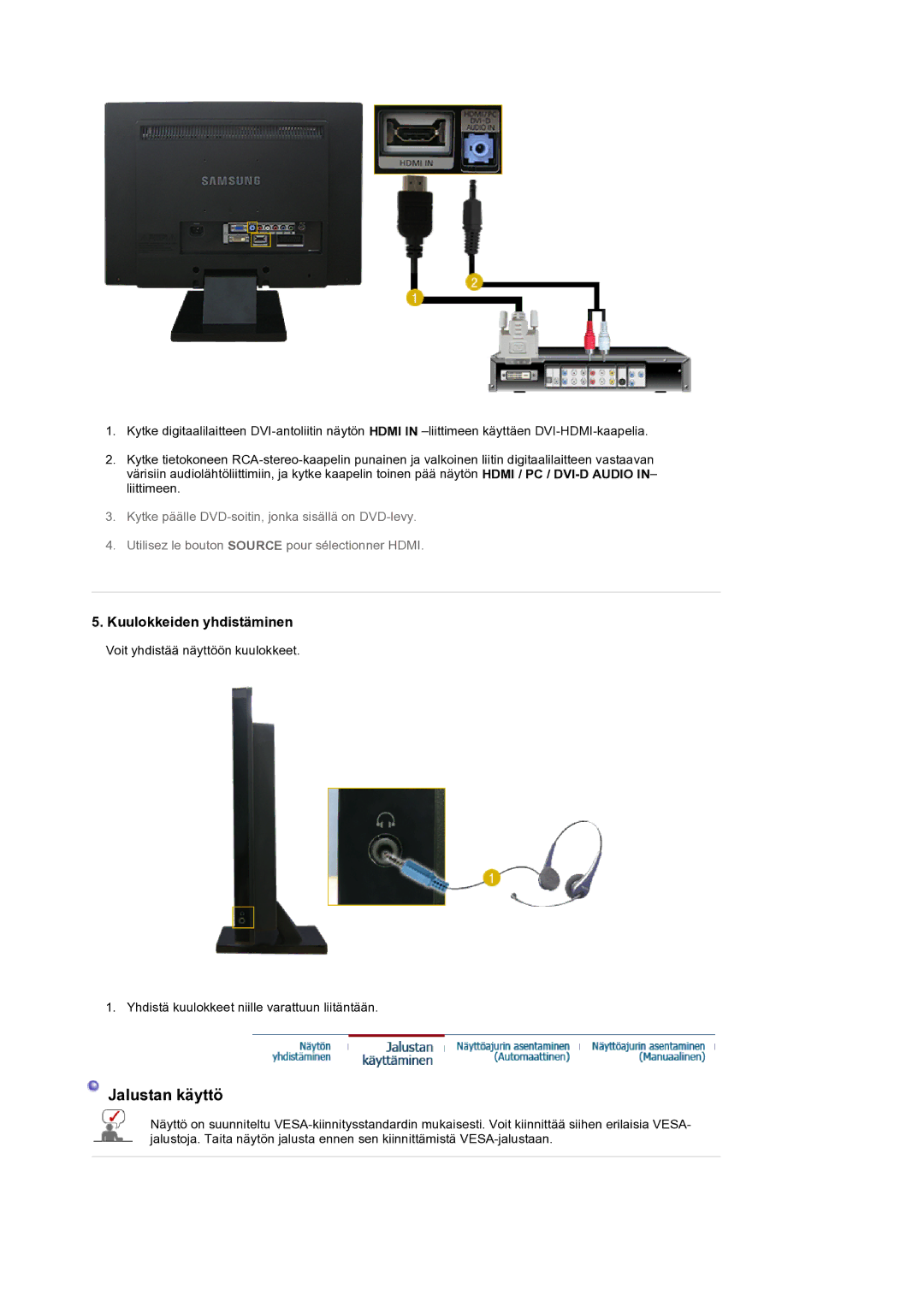 Samsung LS22CRASB/EDC manual Jalustan käyttö 