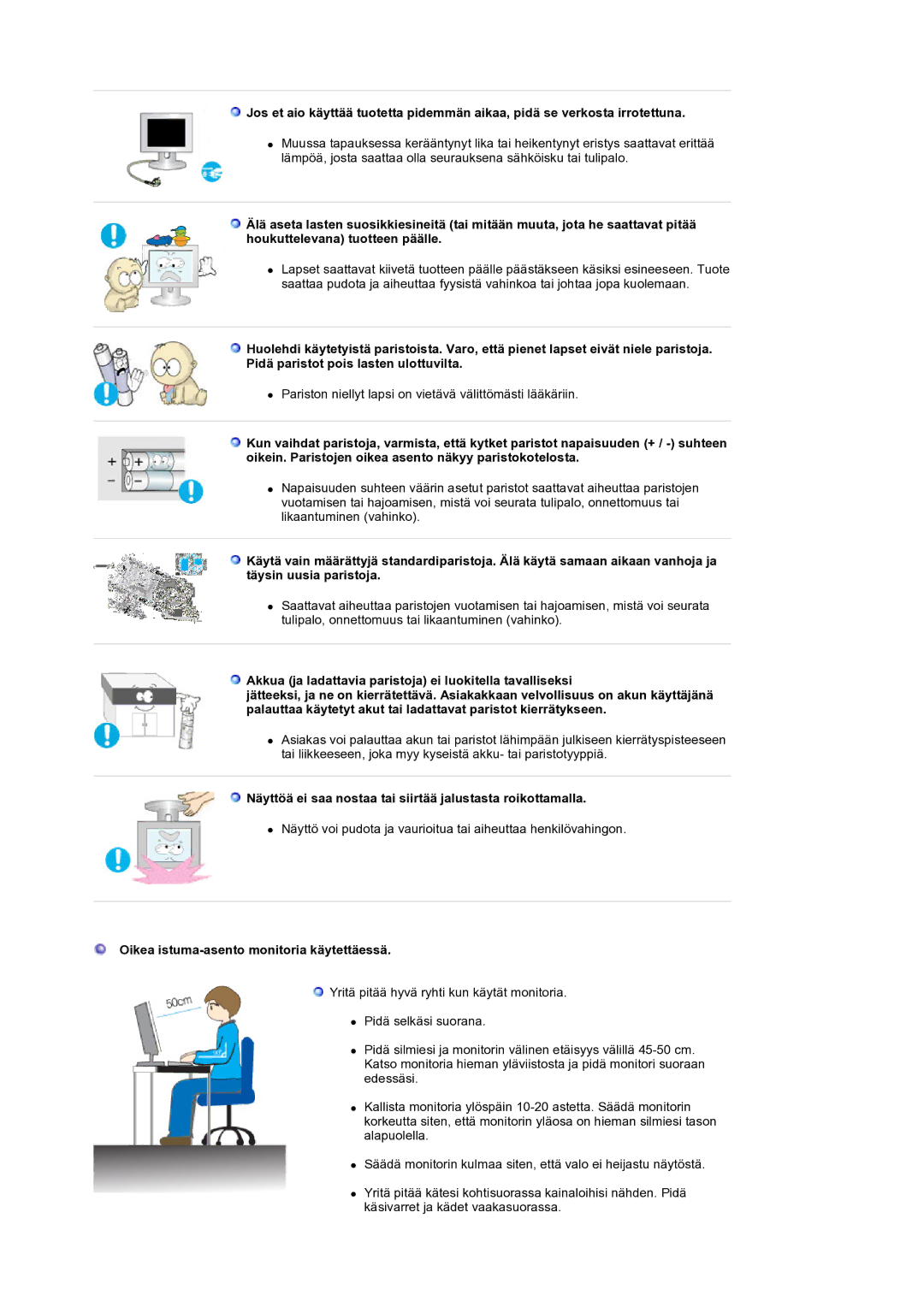 Samsung LS22CRASB/EDC manual Näyttöä ei saa nostaa tai siirtää jalustasta roikottamalla 