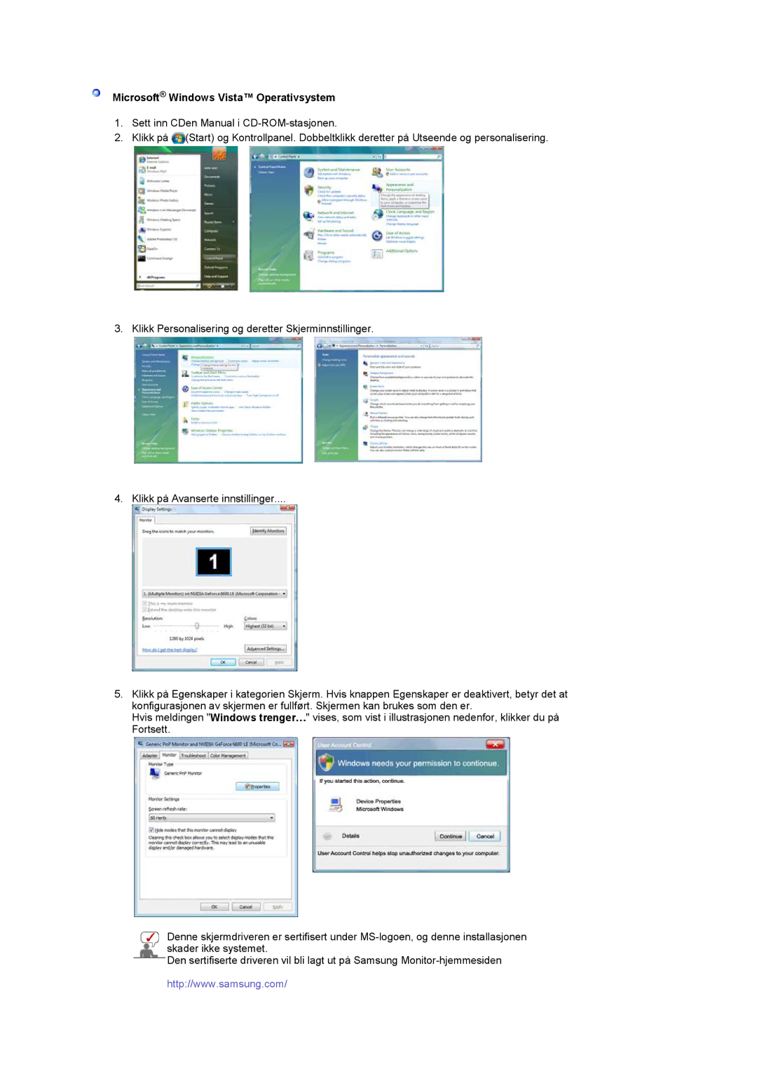 Samsung LS22CRASB/EDC manual Microsoft Windows Vista Operativsystem 