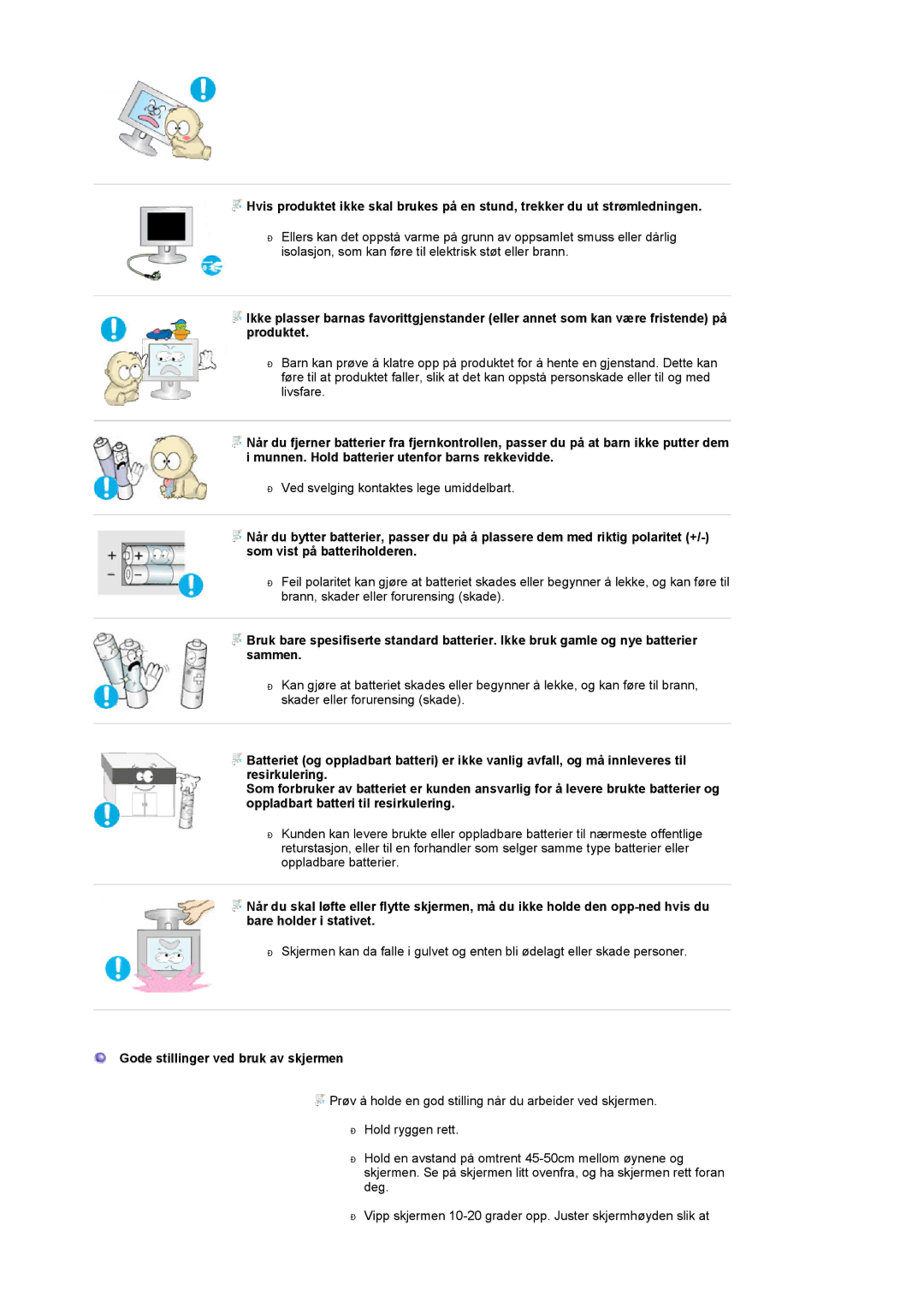 Samsung LS22CRASB/EDC manual Gode stillinger ved bruk av skjermen 