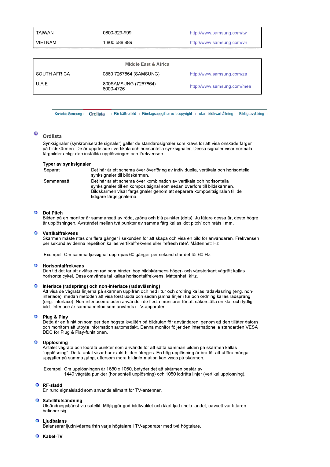 Samsung LS22CRASB/EDC manual Ordlista 