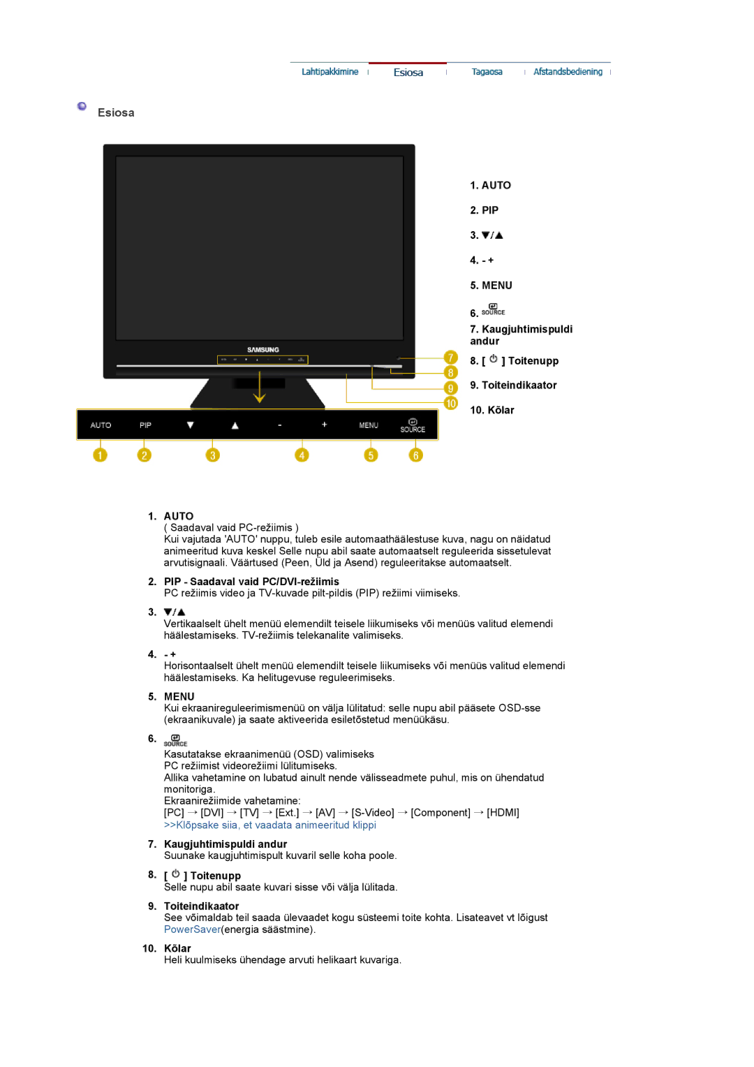 Samsung LS22CRASB/EDC manual Esiosa, Auto, Menu 