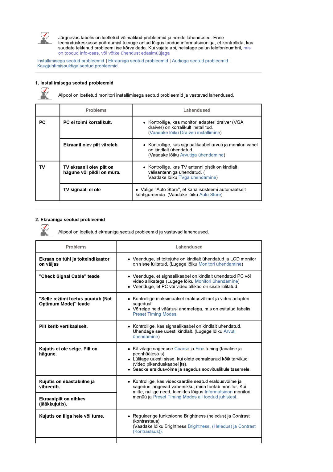 Samsung LS22CRASB/EDC manual Problems Lahendused 