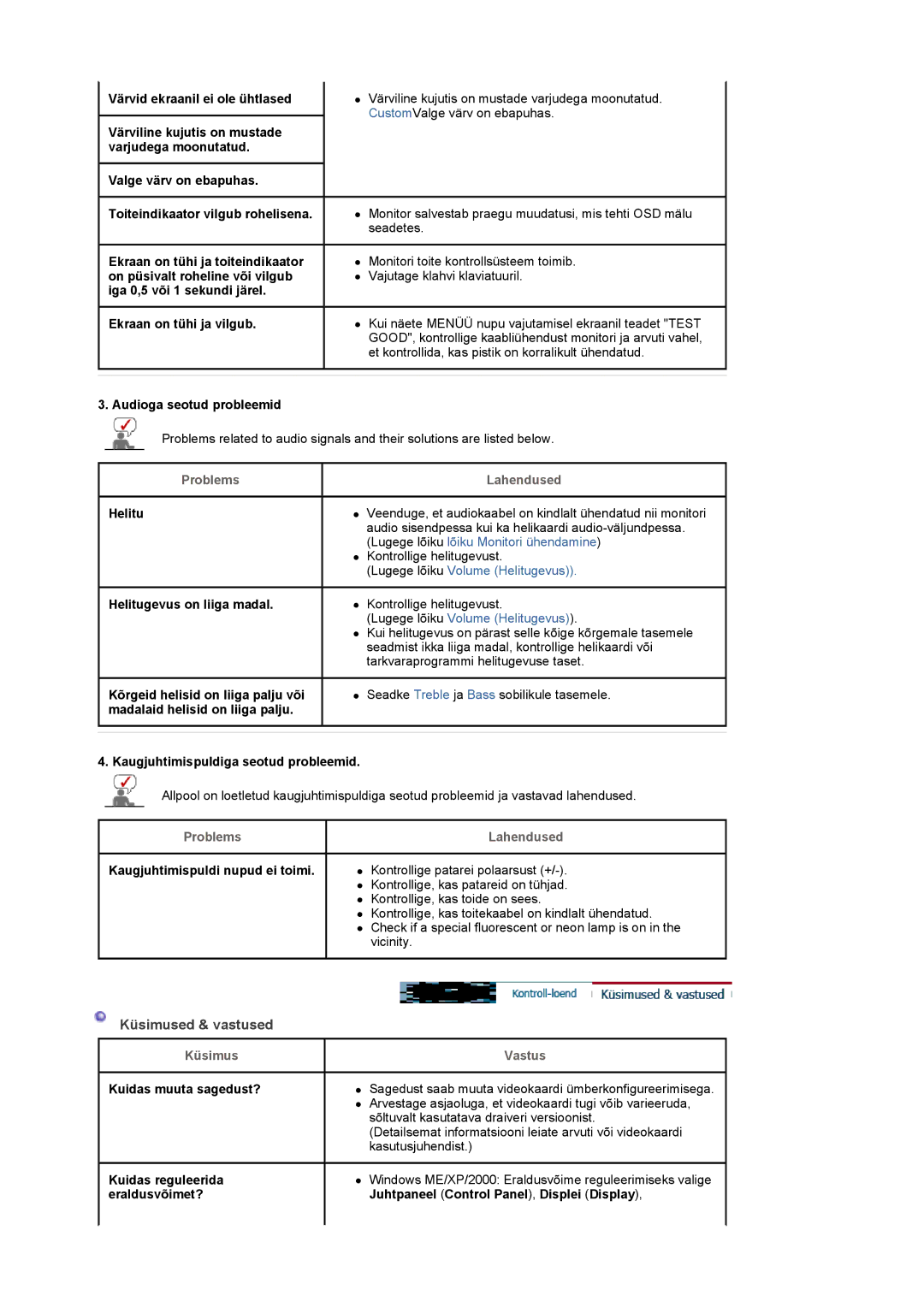 Samsung LS22CRASB/EDC manual Küsimused & vastused, Kontrollige patarei polaarsust +, Küsimus Vastus 